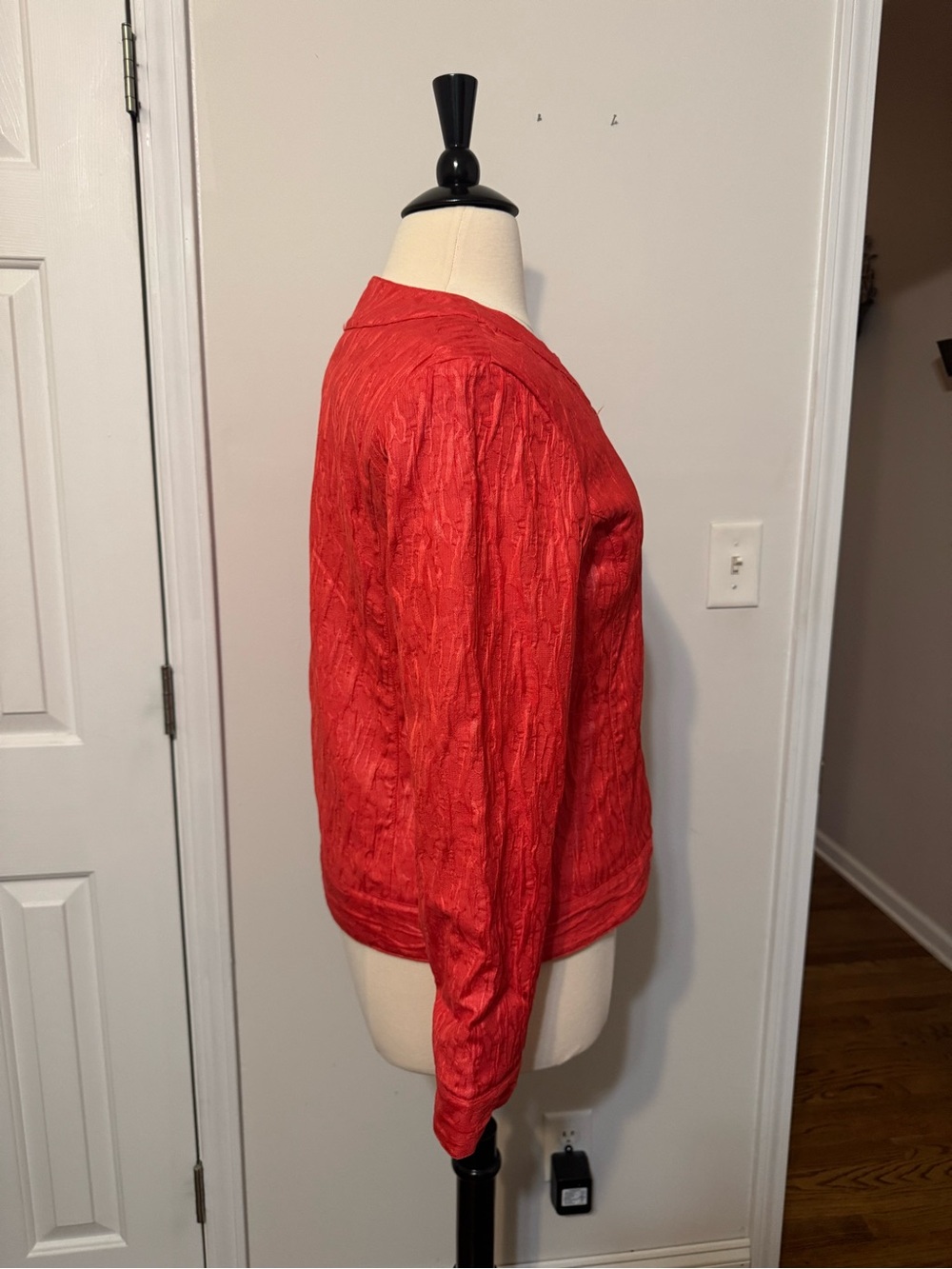 Chico's Vibrant Red/Coral Textured Button Jacket - Picture 4 of 6